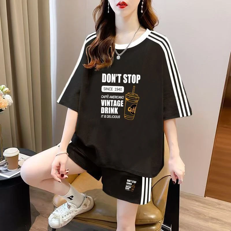 胖妹妹夏季穿搭显瘦套装宽松百搭时尚夏装休闲运动服短裤大码洋气