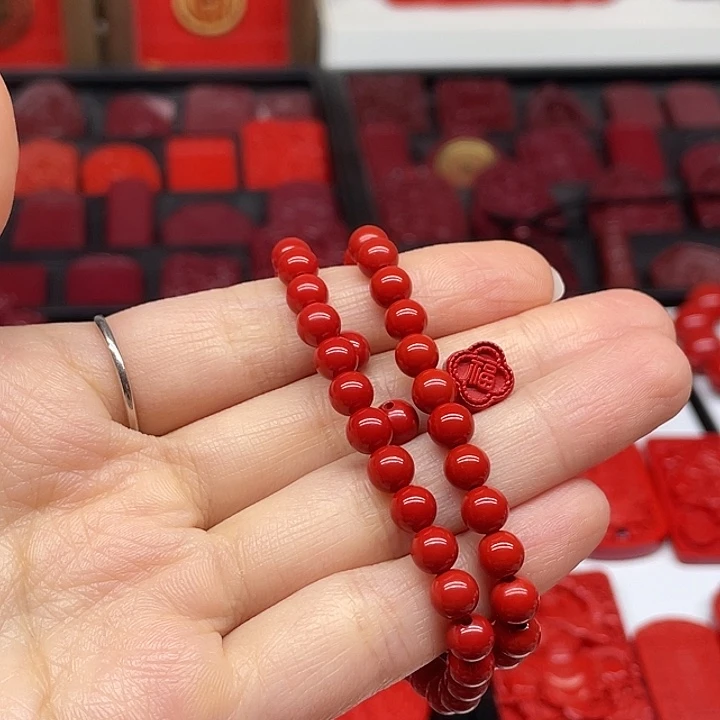 天然辰砂红砂6mm两圈手链