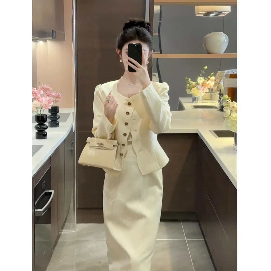 【周粥】【高定】优雅套装白色短袖上衣+长裙时尚休闲气质JJQ4TZ3729