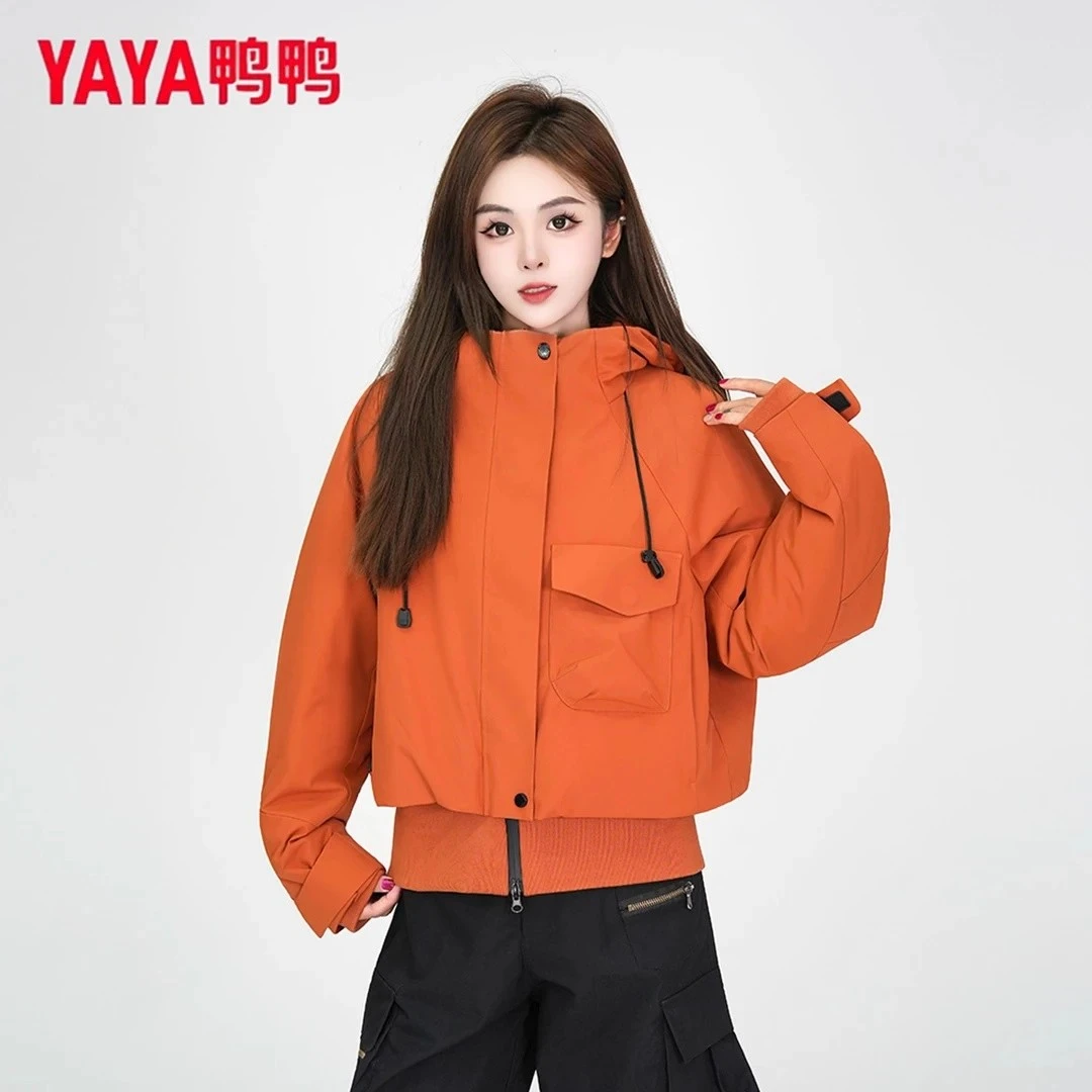 YAYA/鸭鸭羽绒服女2025新款宽松拼接螺纹休闲百搭工装派克服外套