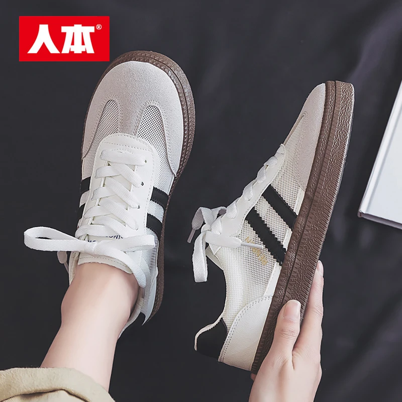 人本德训鞋女网面透气镂空女鞋2025夏季新款休闲百搭帆布鞋板鞋子