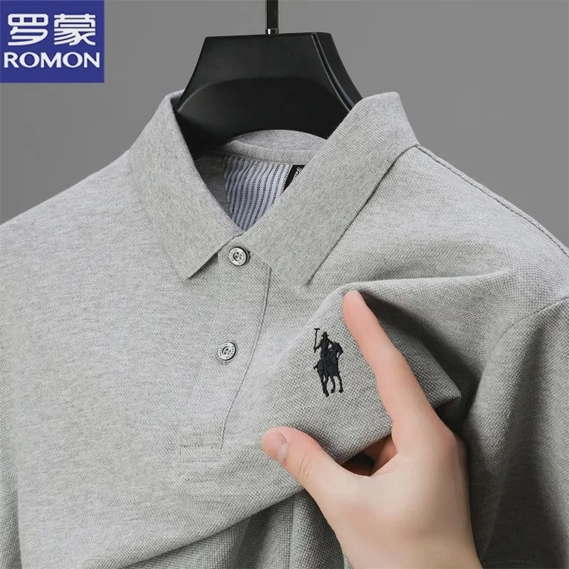 罗蒙纯棉夏季POLO衫男士短袖新款休闲百搭宽松t恤刺绣薄全棉上衣