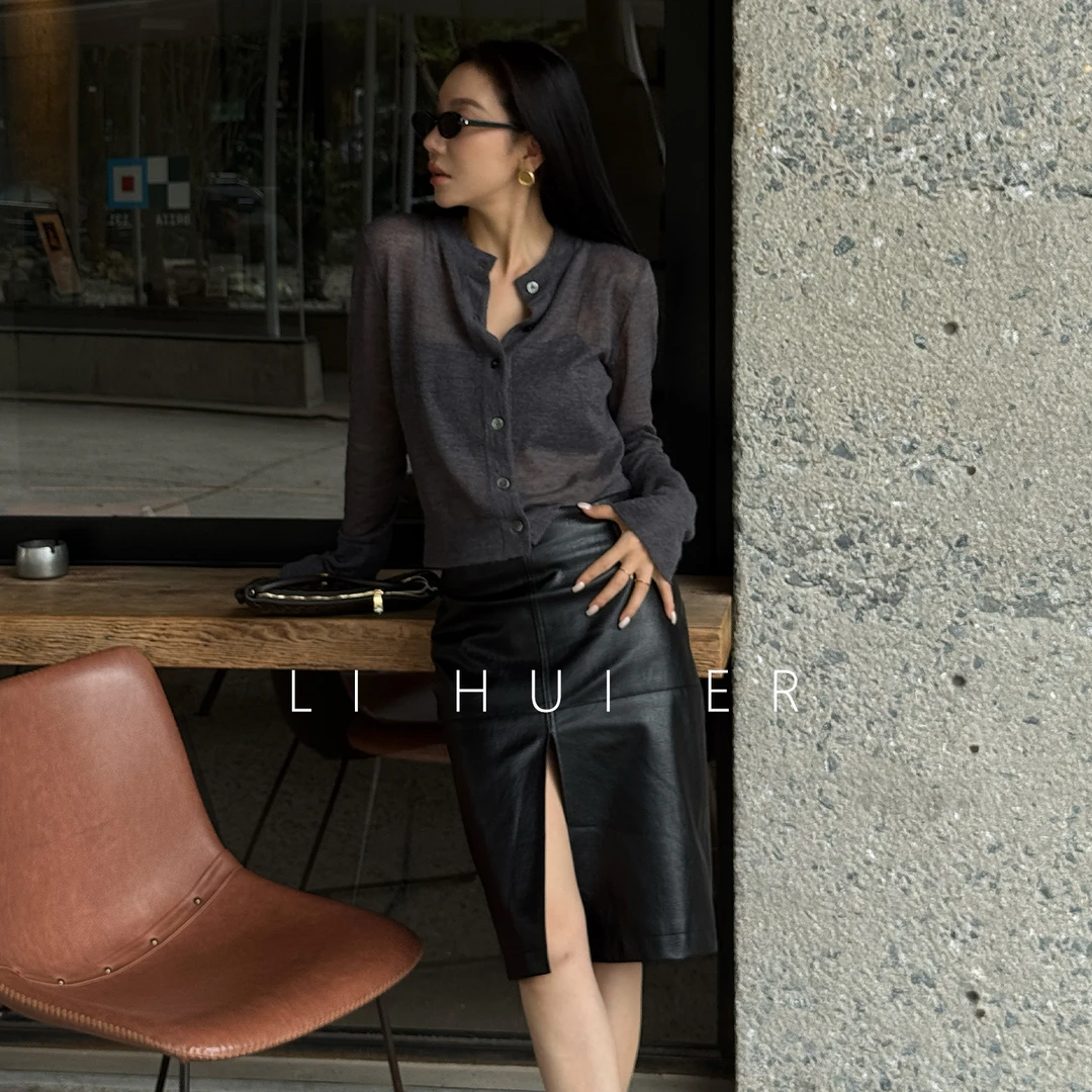Li Hui Er【东京巷口】 雅痞高级感皮裙极简艺术设计感半身裙HE245