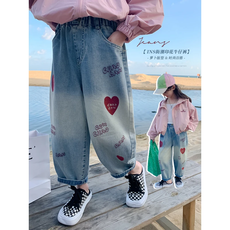 女童牛仔裤春秋款2025新款洋气儿童裤子春装小女孩春季宽松休闲裤