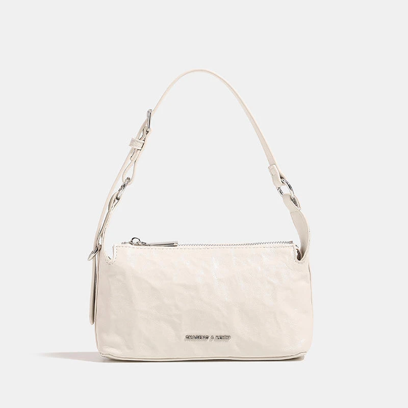 褶皱油蜡皮腋下包包女2024夏季新款质感纯色小方包小众时尚斜挎包