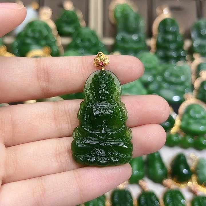 和田玉（碧玉）18K金镶嵌颈饰
