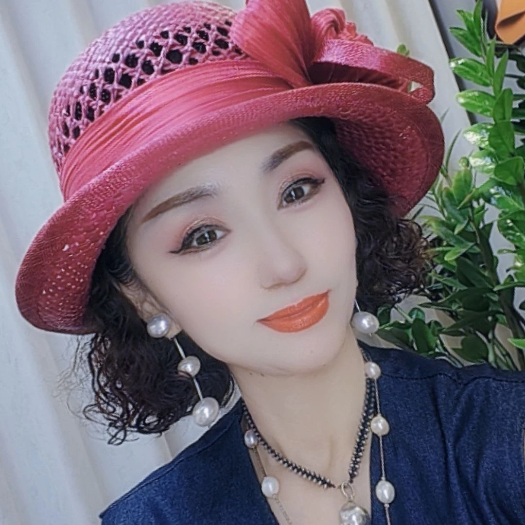 【尚雅美】高定制拉菲草真丝麻英伦宫廷优雅贵气反翘帽