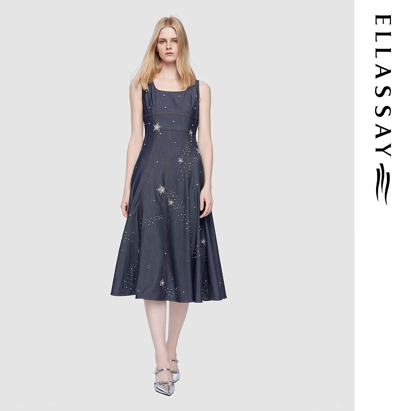 ELLASSAY歌力思2025夏季新款简约系牛仔星空连衣裙女EWU362N00100
