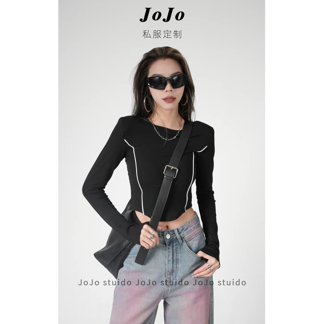 JOJO年度大清货！【线条打底】 毛短款打底上衣显瘦修身长袖T恤