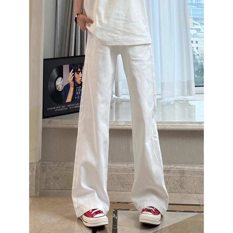 白色微喇牛仔裤男夏季薄款美式高街vibe裤子cleanfit高档弯刀长裤