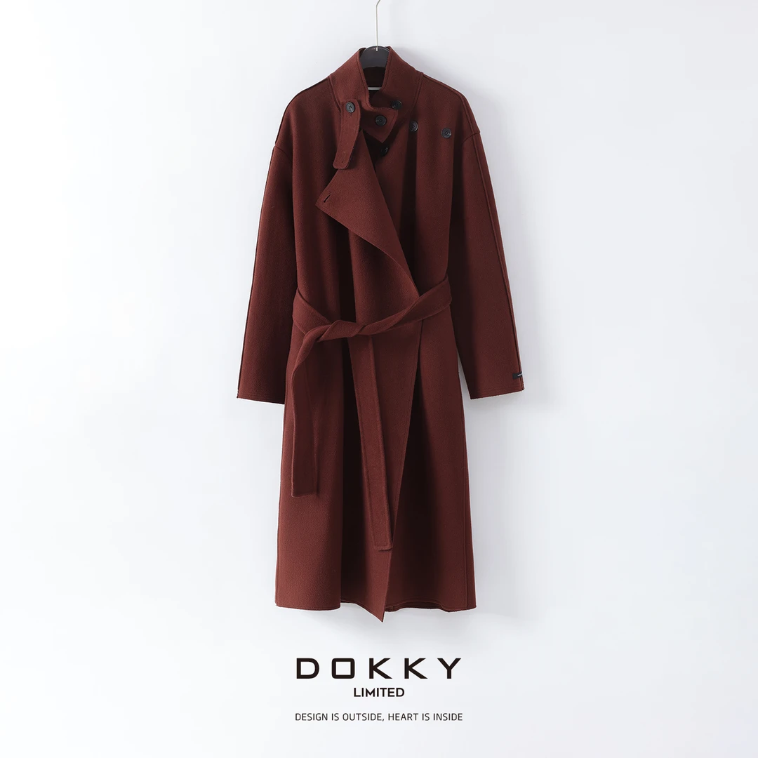 【风起伦敦】DOKKY100纯羊毛.纯手工双面呢.立领宽松大衣外套
