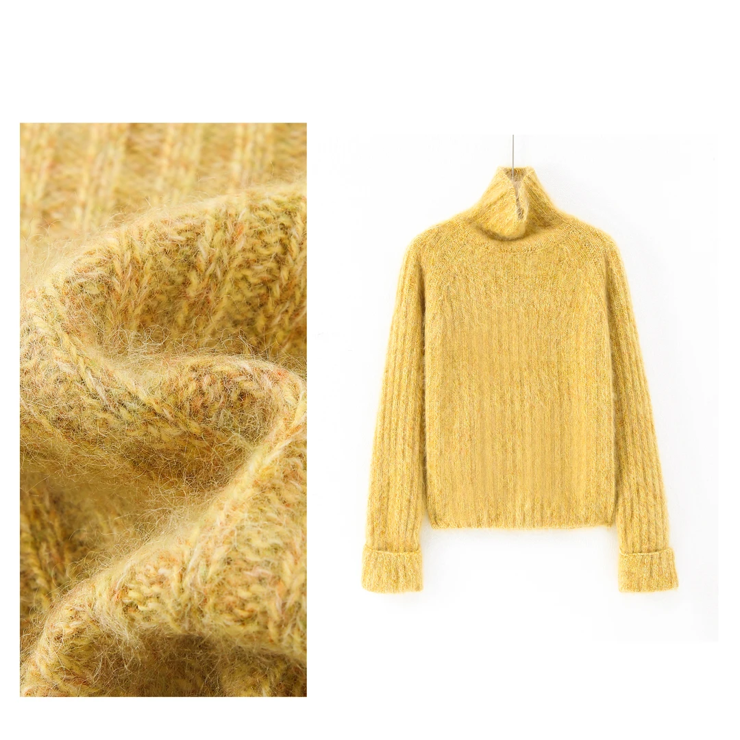 左佐羊绒100%山羊绒拉绒基础打底高领坑条粗棒针秋冬针织-5126