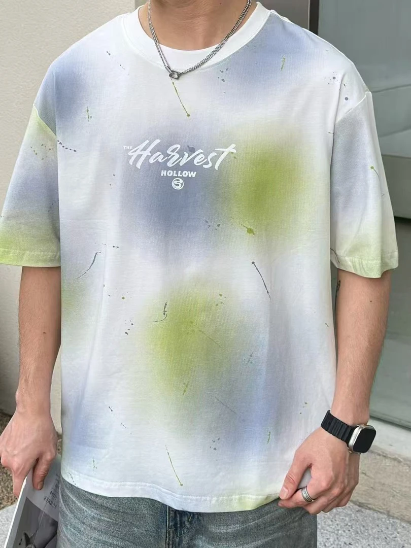 70385夏季男士渐变水墨圆领短袖T恤