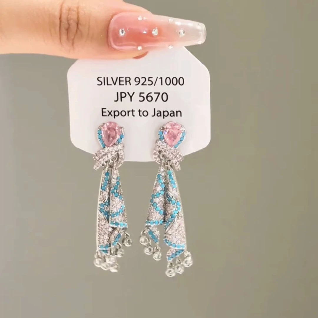 铜合金锆石耳饰 【异域风情】高级感民族风耳钉闪锆裙摆耳环耳饰女