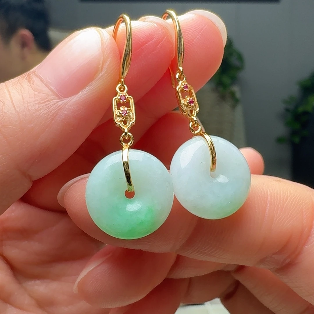 翡翠银S925镶嵌耳饰天然