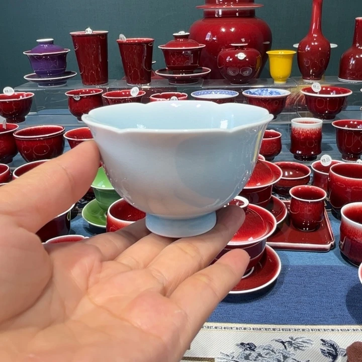 景德镇浅行窑蓝色海洋花口杯