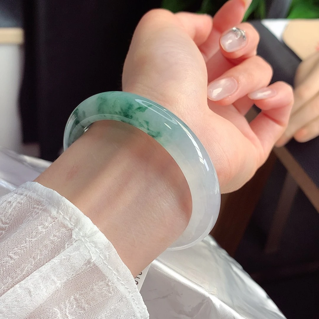 未镶嵌手镯翡翠天然A货翡翠52-53环山绕水冰飘绿12号