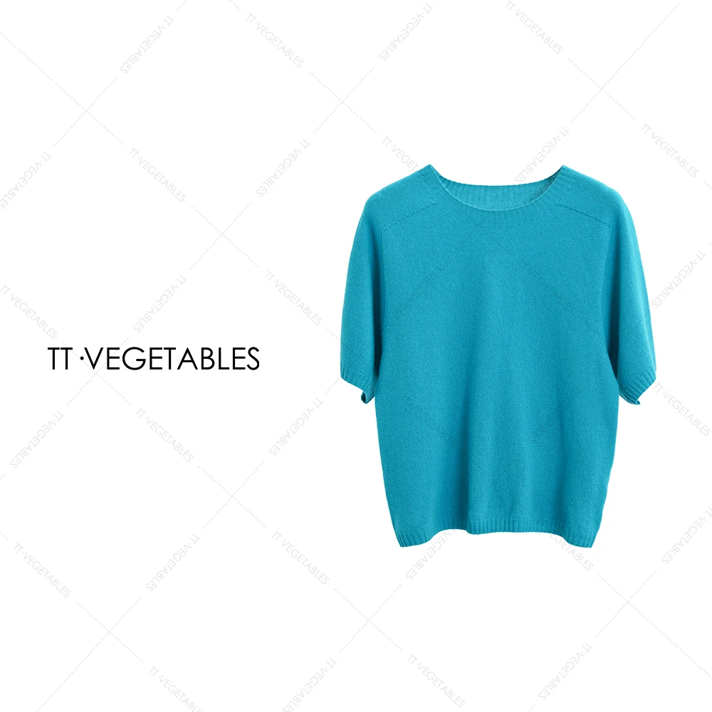 TT・VEGETABLES【序白】风眠 纯色短袖针织休闲羊绒衫宽松上衣521209