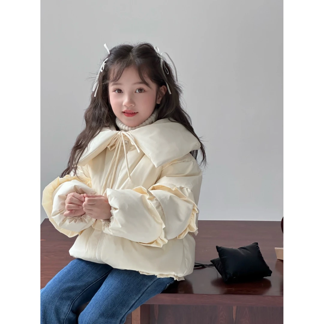 恩姐定制2024时尚秋冬女童儿童保暖款连帽面包披肩领羽绒EN28017