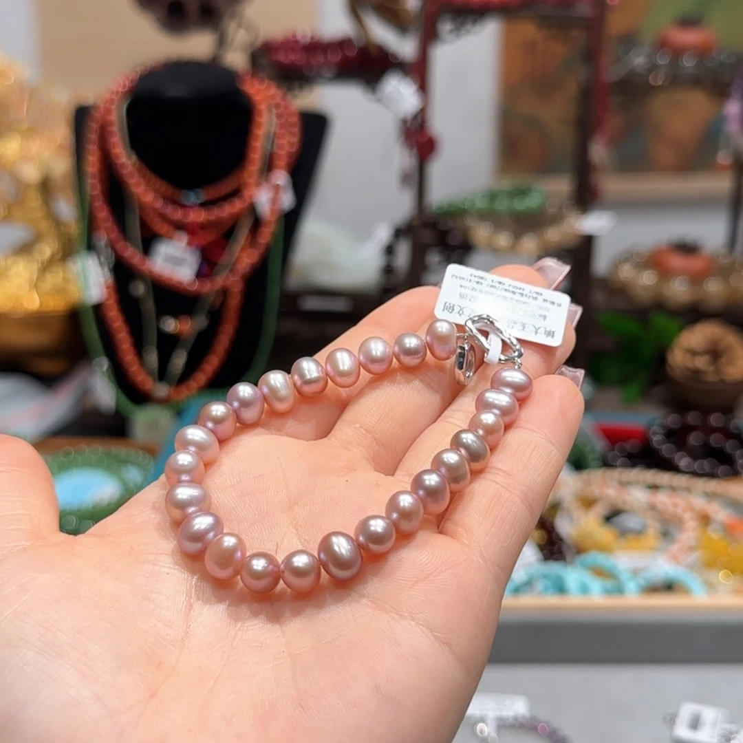 淡水珍珠手链银S925镶嵌手链6.5+