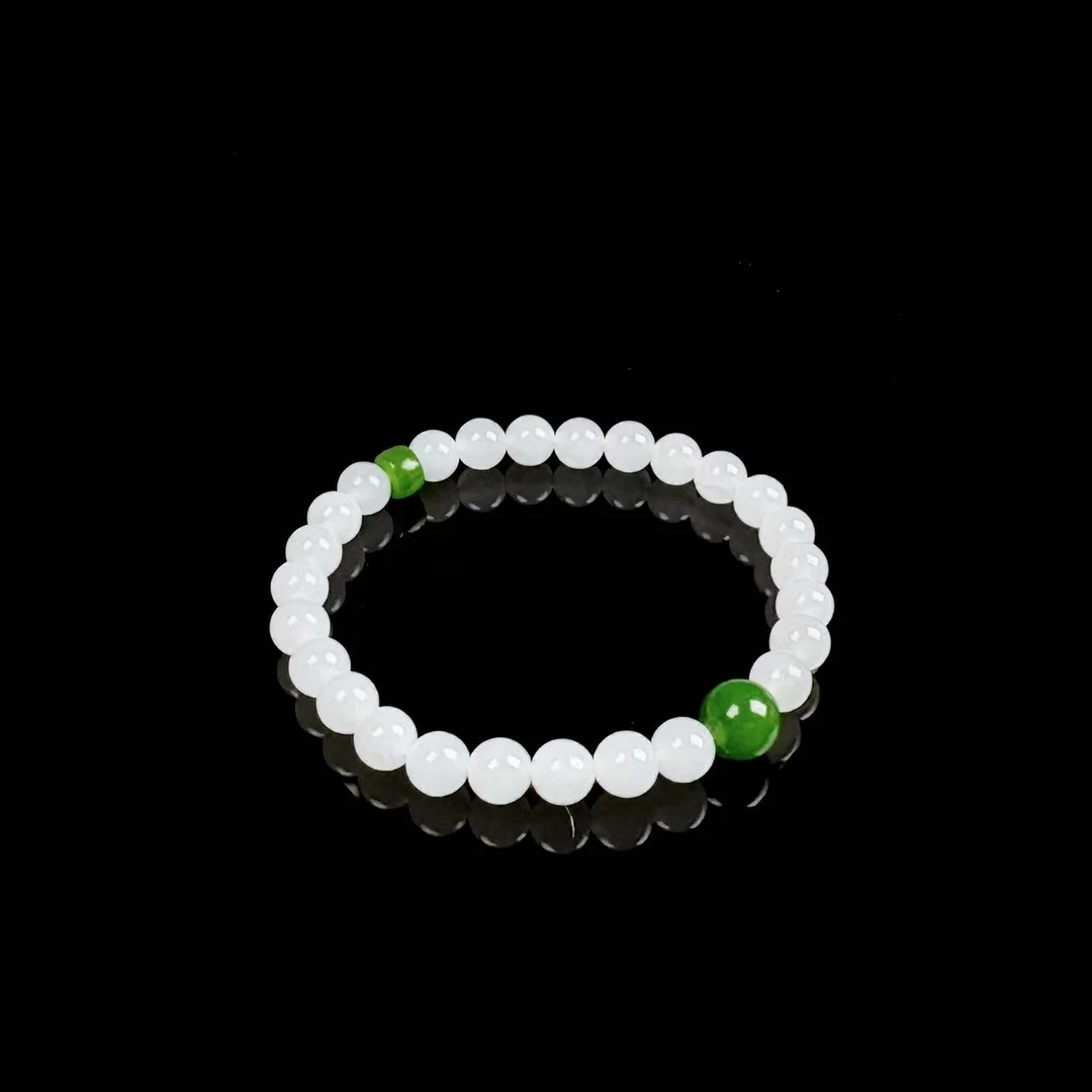 【不染】严选精品 和田玉新疆山流水俄碧辣阳绿6mm手串