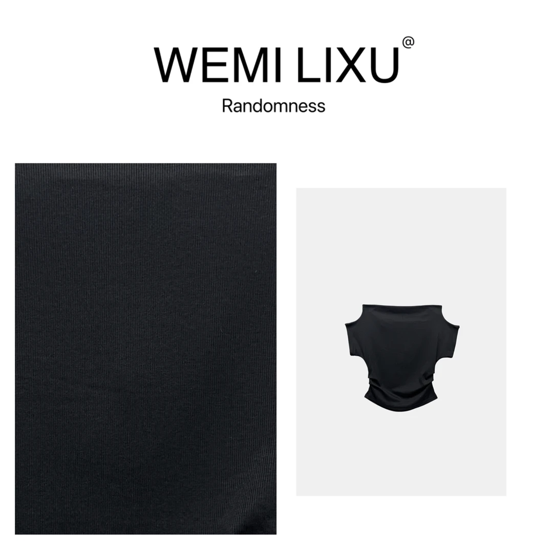 WEMI LIXU“邂逅海岸”初夏时尚百搭女装一字肩净版短袖T恤修身1022