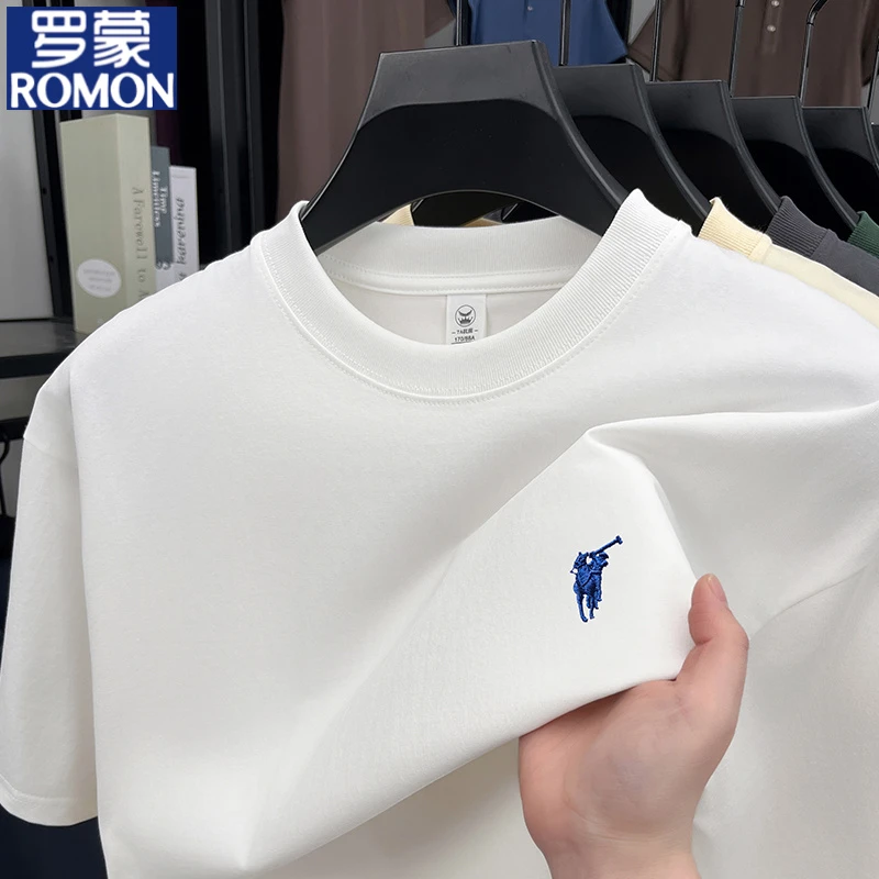 罗蒙禅意夏季宽松短袖t恤衫男装白色圆领半袖上衣轻奢痞帅男装T恤