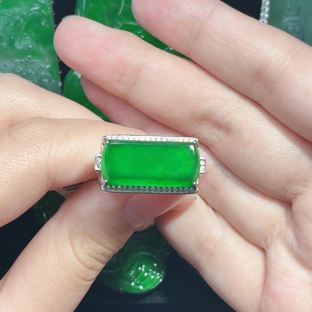 翡翠银S925镶嵌戒指天然A货翡翠