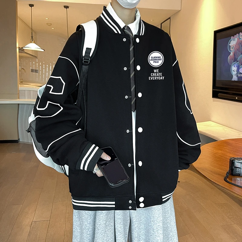 稻草人秋冬新款中学生青少年棒球服卫衣夹克男士休闲外套时尚立领
