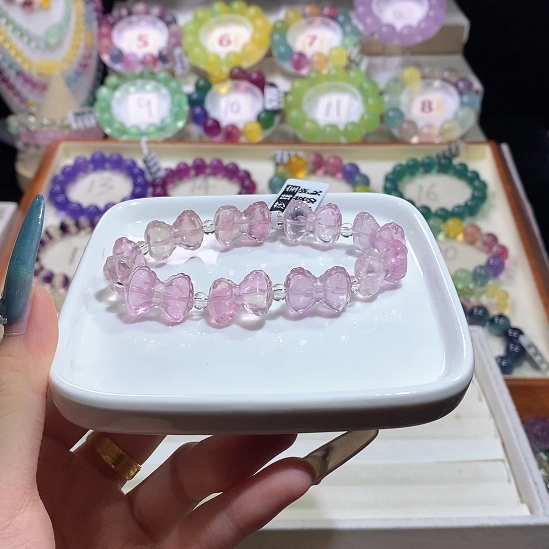 未镶嵌手链萤石孤品冰粉蝴蝶结