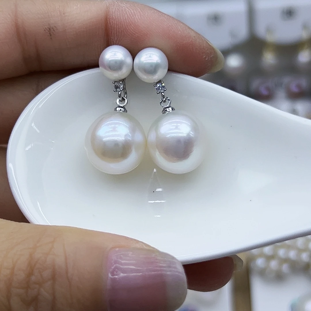 银S925镶嵌耳饰淡水珍珠