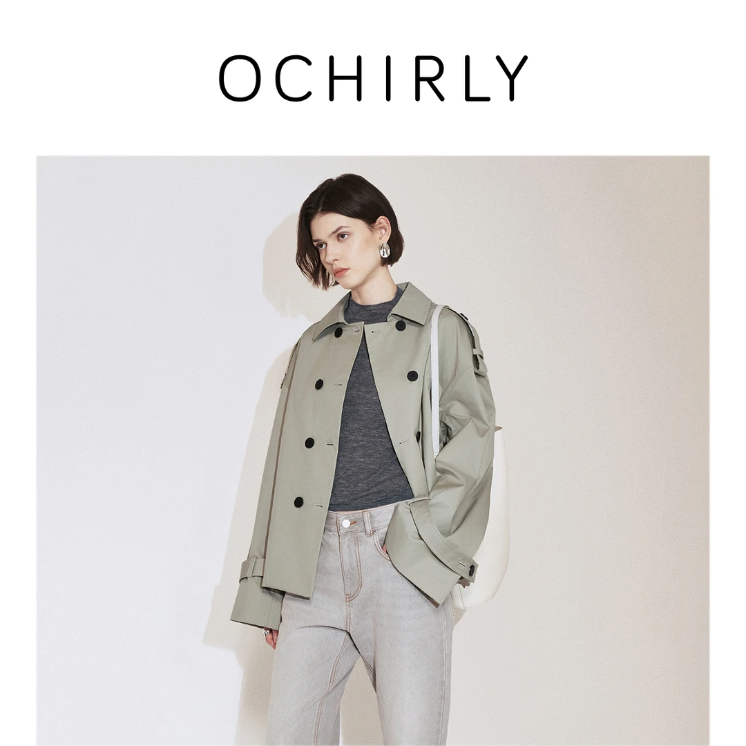OCHIRLY欧时力双排扣短风衣外套女英伦风通勤气质秋季
