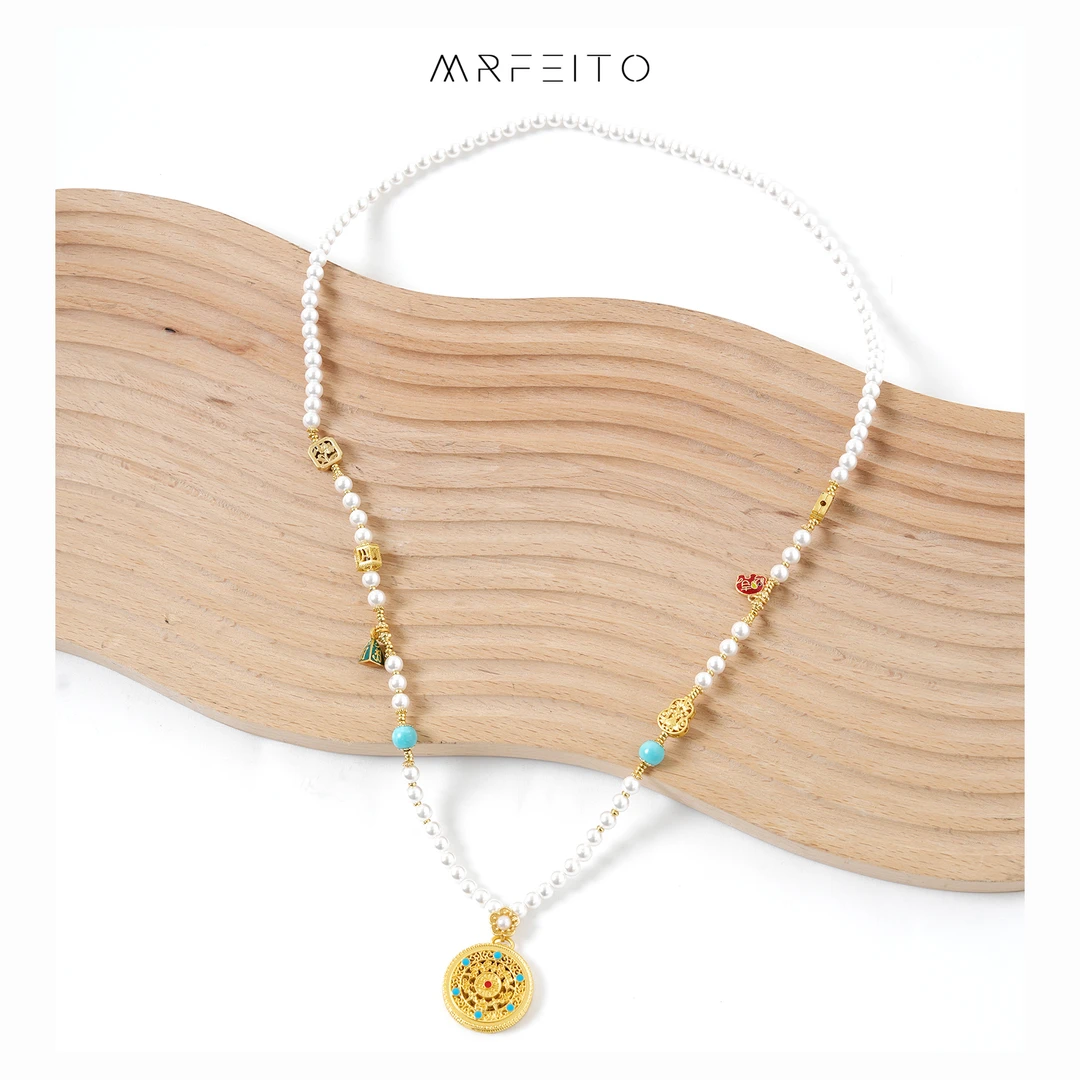 铜合金仿珍珠项链 铜合金圆盘项链H1XL02X31411