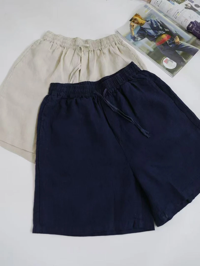 2553亚麻五分短裤女25春夏遮肉显瘦轻薄透气直筒裤子