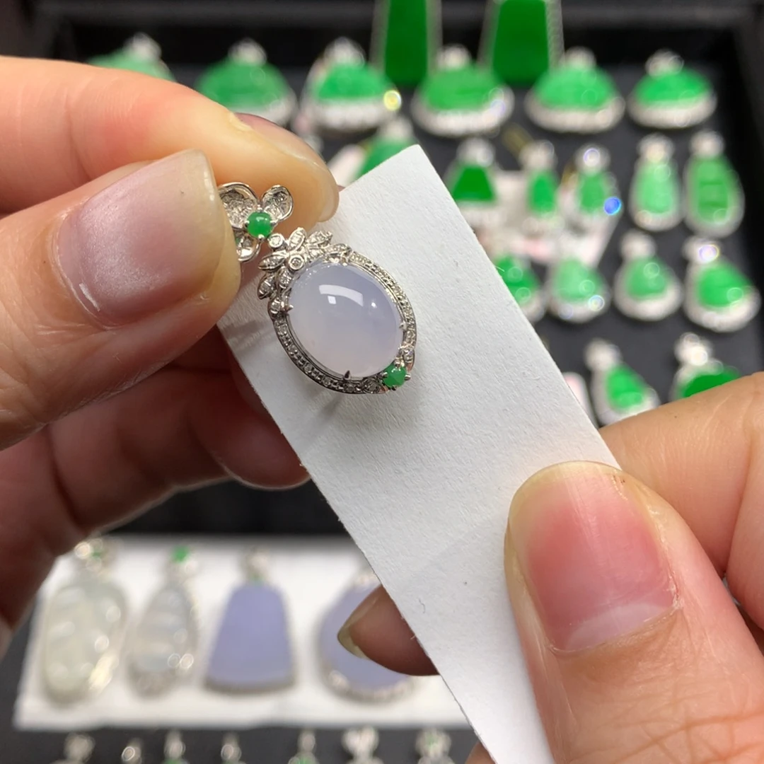 翡翠18K金镶嵌吊坠(不含链)紫货会有色差