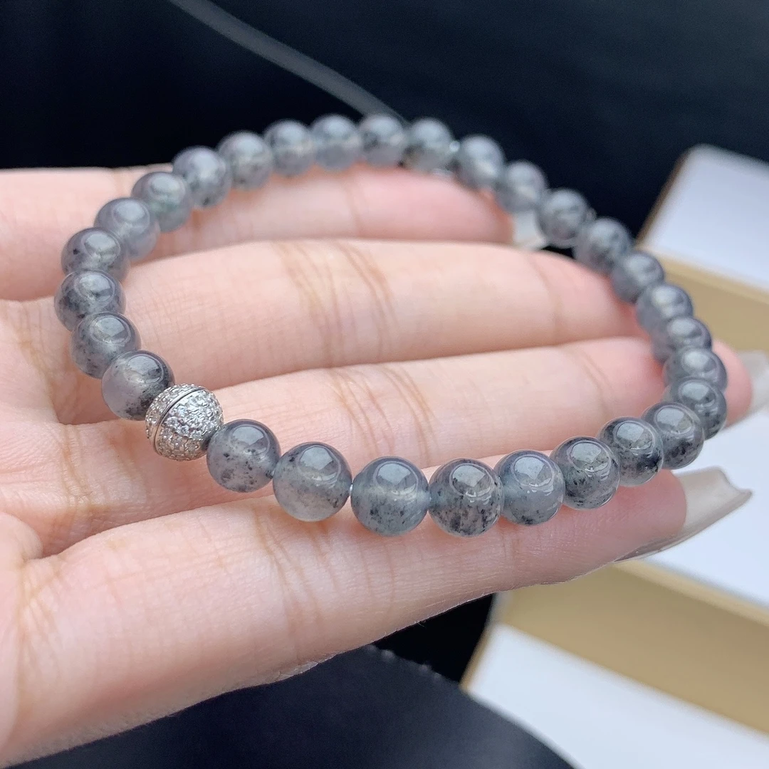 缅甸A货翡翠冰乌鸡黑钢乌鸡料圆珠手链手串单圈T卡6.2mm