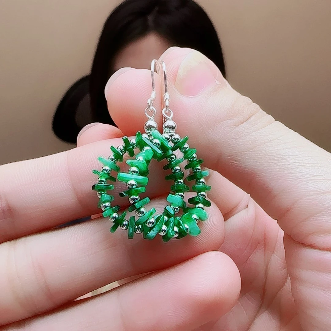 翡翠银S925镶嵌耳饰耳钩