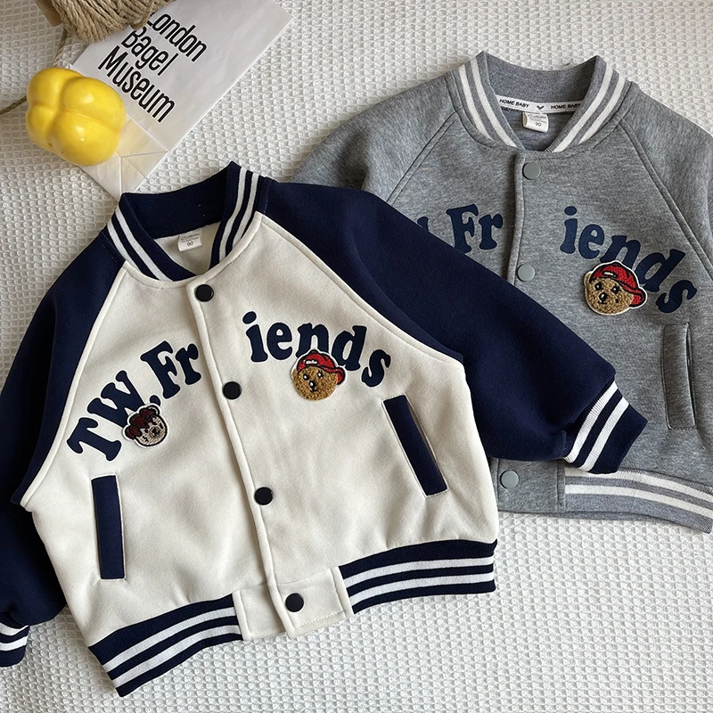 棒球服2025春季新款男童外套女童宝宝小熊夹克衫童装
