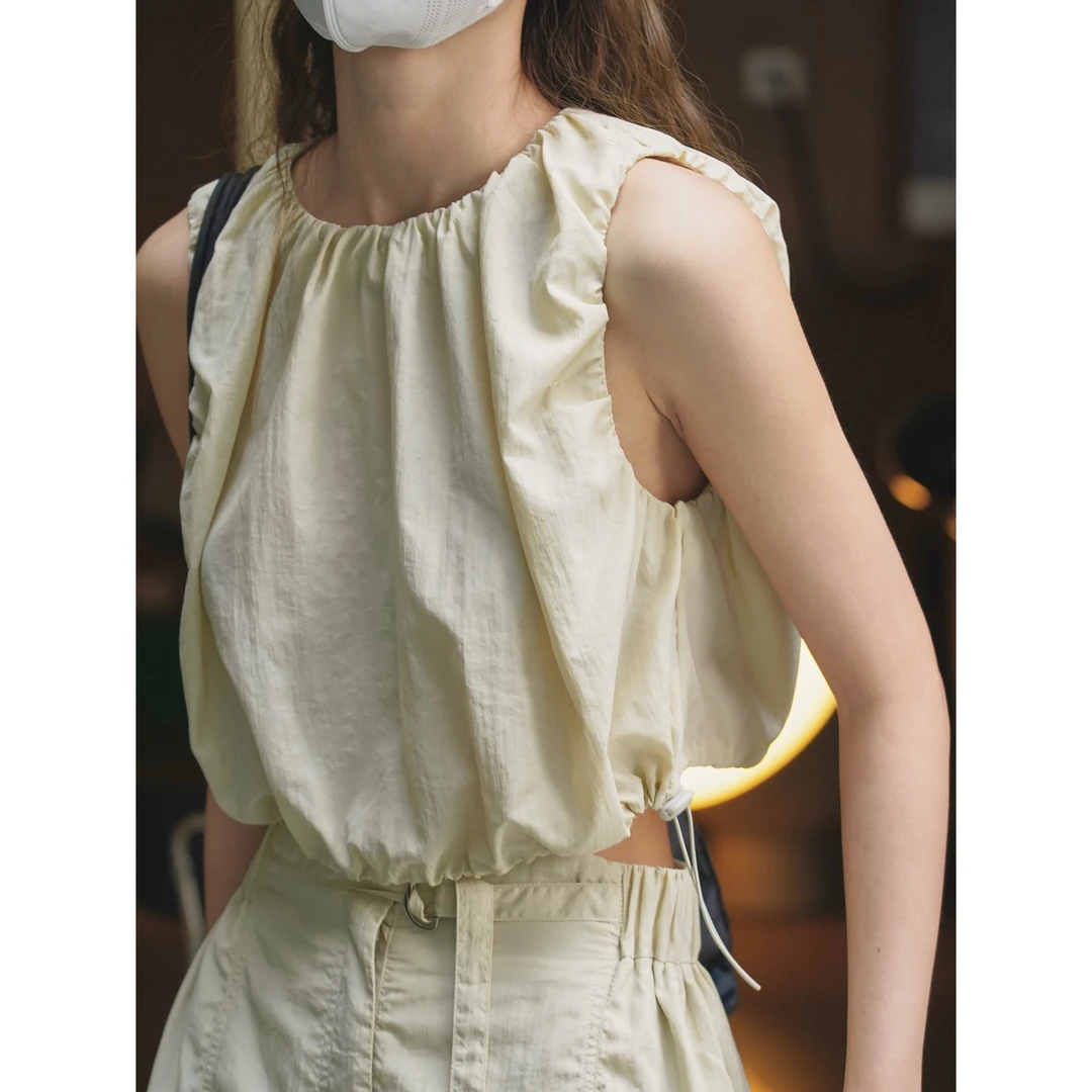 卢浮夏季新款韩国ins街头高腰短款工装马甲蓬松显瘦清凉背心女潮