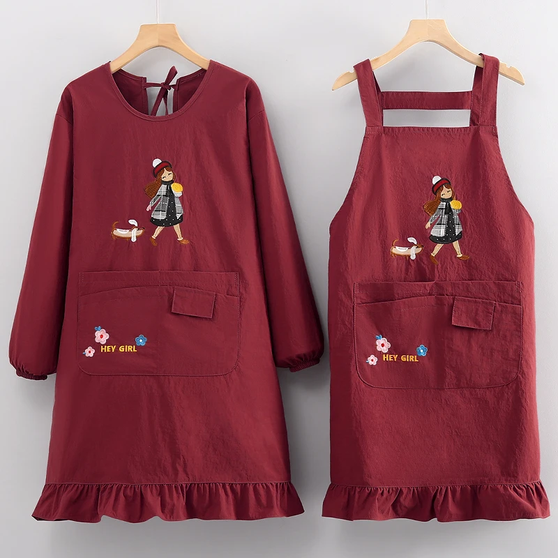 新款刺绣时尚围裙防泼水透气厨房上班工作服餐饮工作围裙直播专用