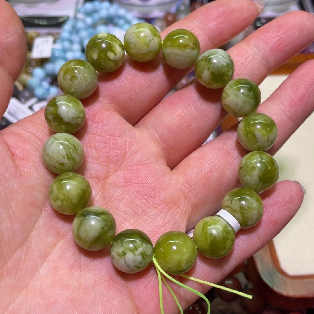 水晶手链未镶嵌13mm青提奶盖黄绿色