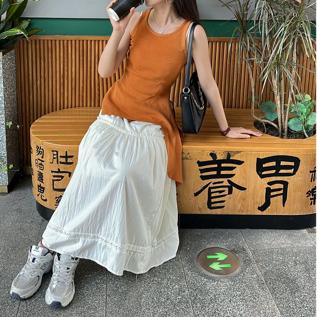 冰丝不规则绑带针织衫薄款时尚小众收腰无袖纯色修身显瘦百搭上衣