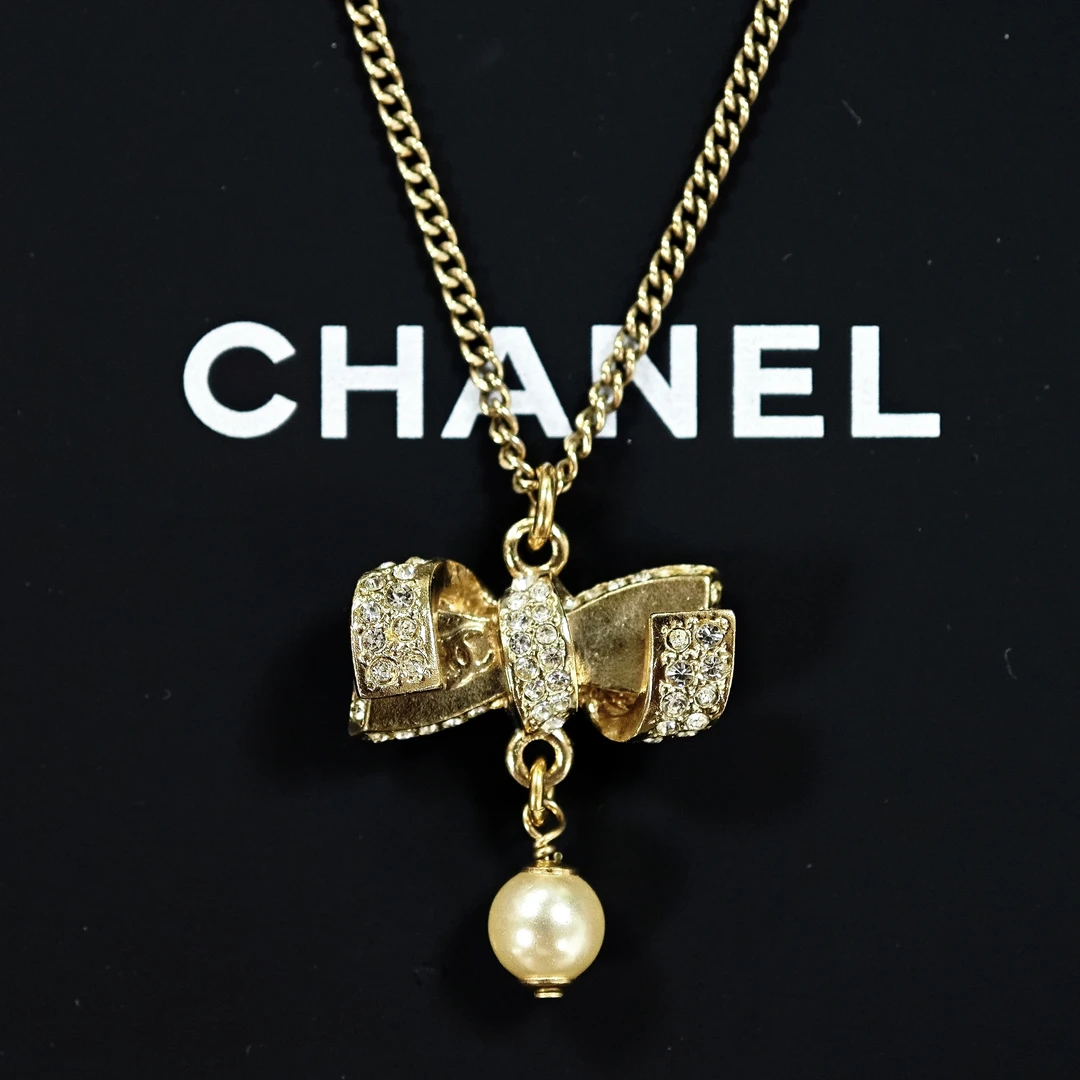 未使用 Chanel/香奈儿 香槟金蝴蝶结项链流行甜美风