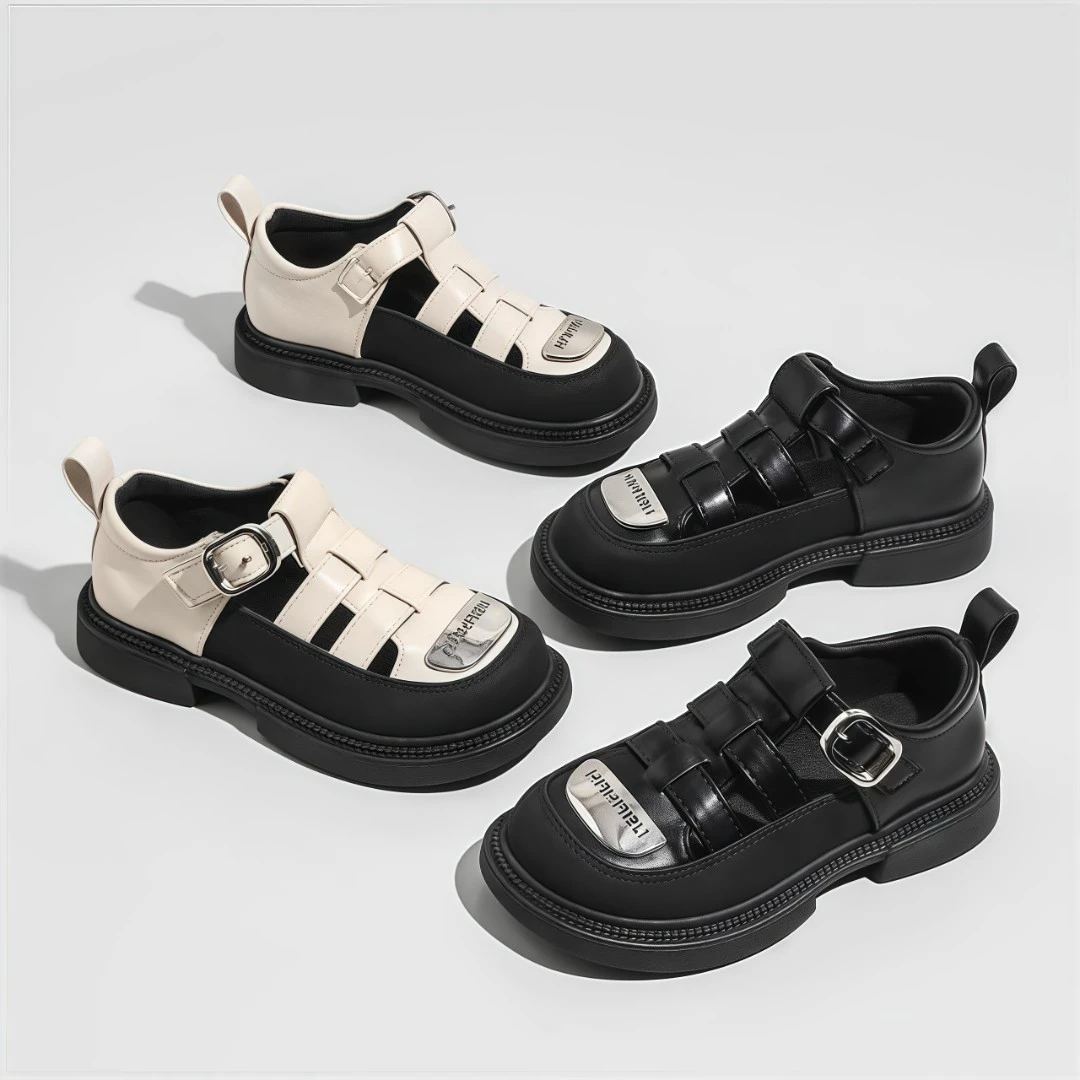 ENA恩娜kids夏季款童鞋女童韩版时尚包头罗马鞋儿童镂空凉鞋皮鞋