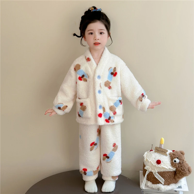 女童睡衣秋冬季法兰绒加厚珊瑚绒2025新款儿童家居服套装宝宝女孩