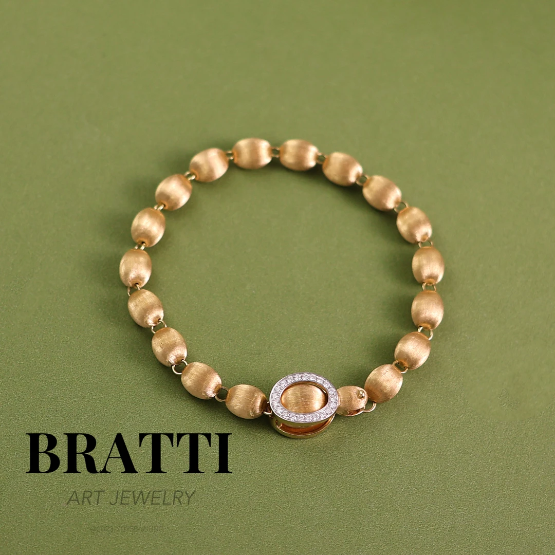 Bratti珠宝【松果】意大利工艺手工拉丝18K金豆豆钻石手链-KS0909