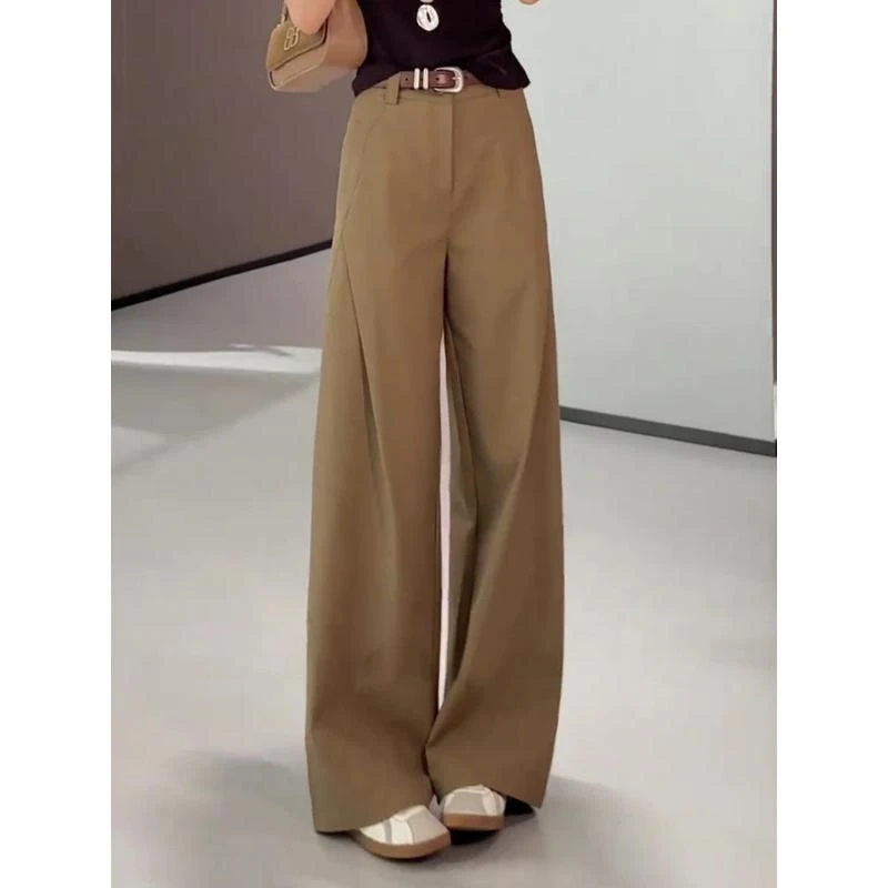 老钱风西装阔腿裤女2025春秋新款梨形身材显瘦抗皱垂坠感风笛裤子