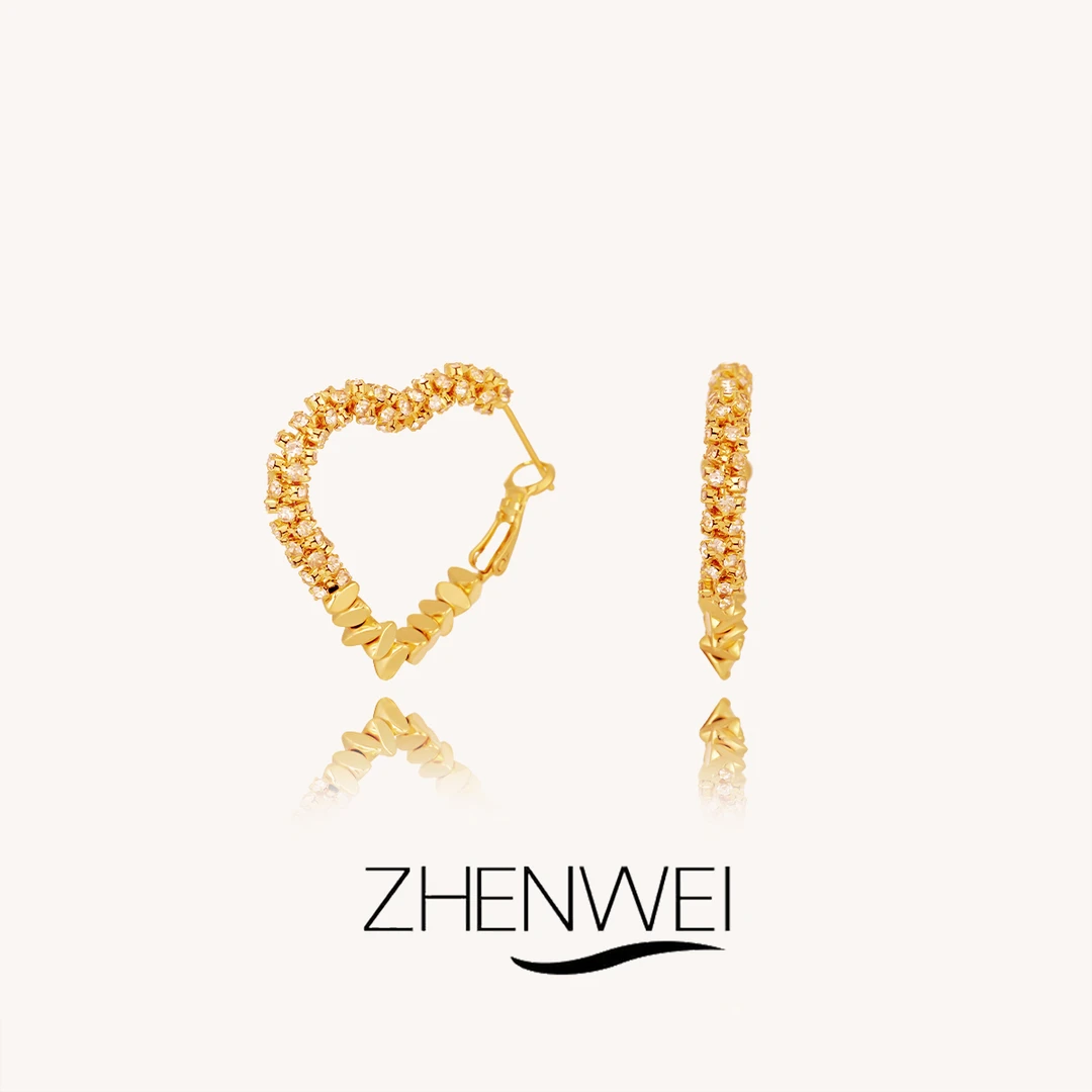 铜合金耳饰 ZHENWEI/甄薇  拼接设计碎银爱心耳环女高级感耳饰