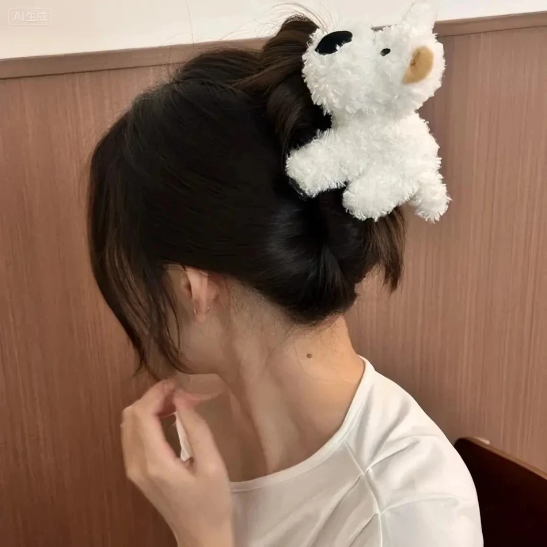 幂同款白色小狗发夹可爱毛绒西高地狗狗侧边夹顶夹发卡头饰