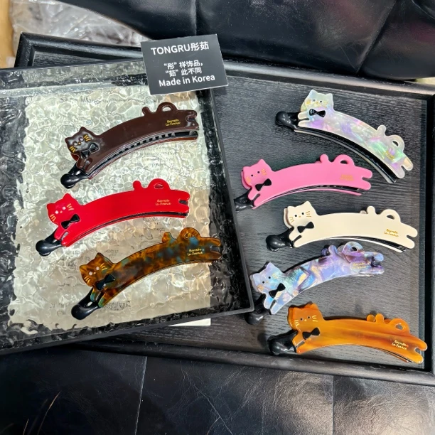 韩国醋酸France小猫金标香蕉夹法式气质高马尾竖夹扭扭夹发夹发饰